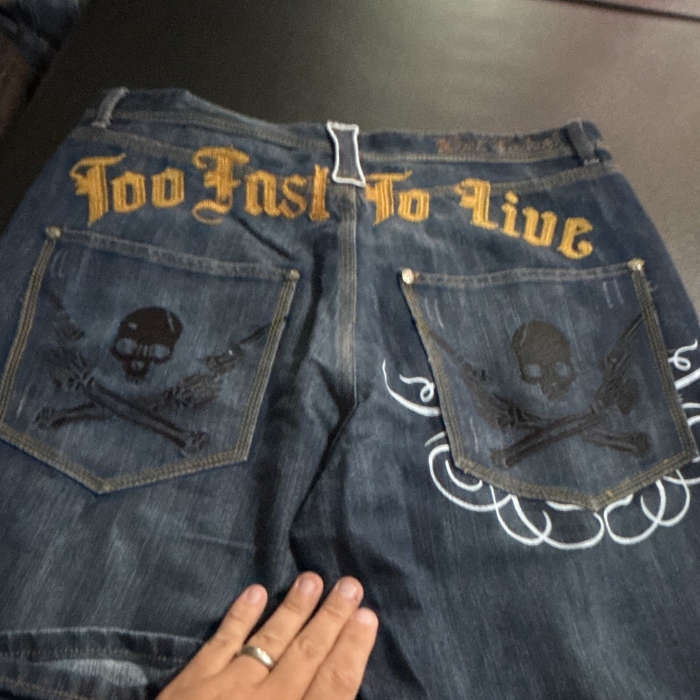 Blac Label Premium Denim 36x32 Goods Men's Dark Wash Wide-Leg Jeans Skull Gothic